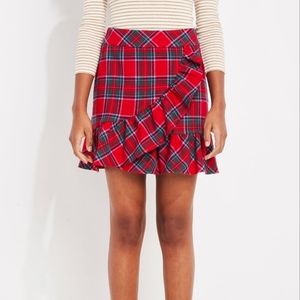 NWT Vineyard Vines Tartan Red Velvet Lurex Ruffled Skirt Size 2 Red Plaid Tartan